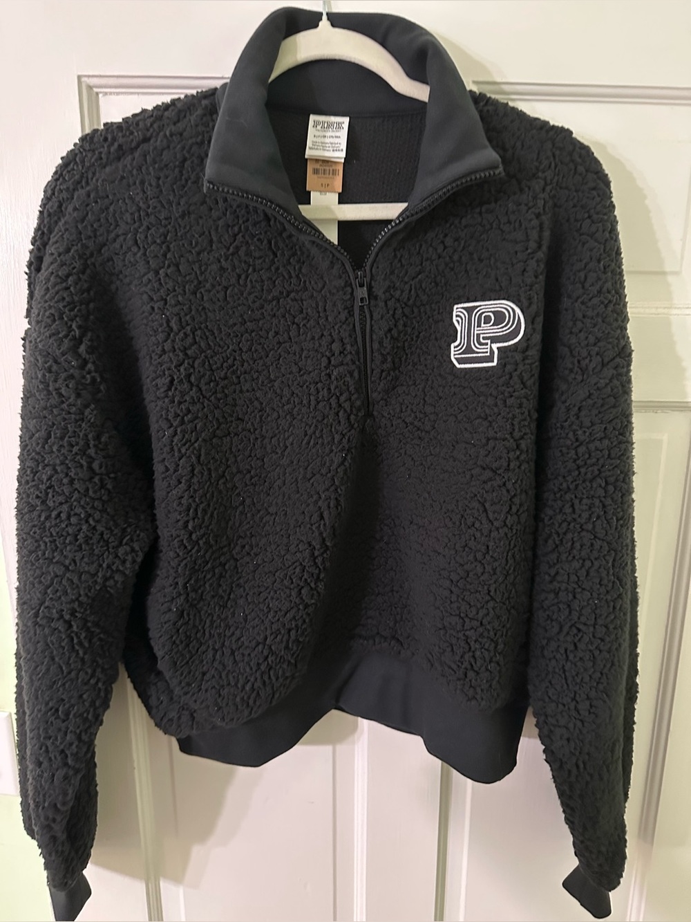 BRAND NEW-Women's Black Sherpa Quarter-Zip Sweater from Victoria’s Secret PINK.